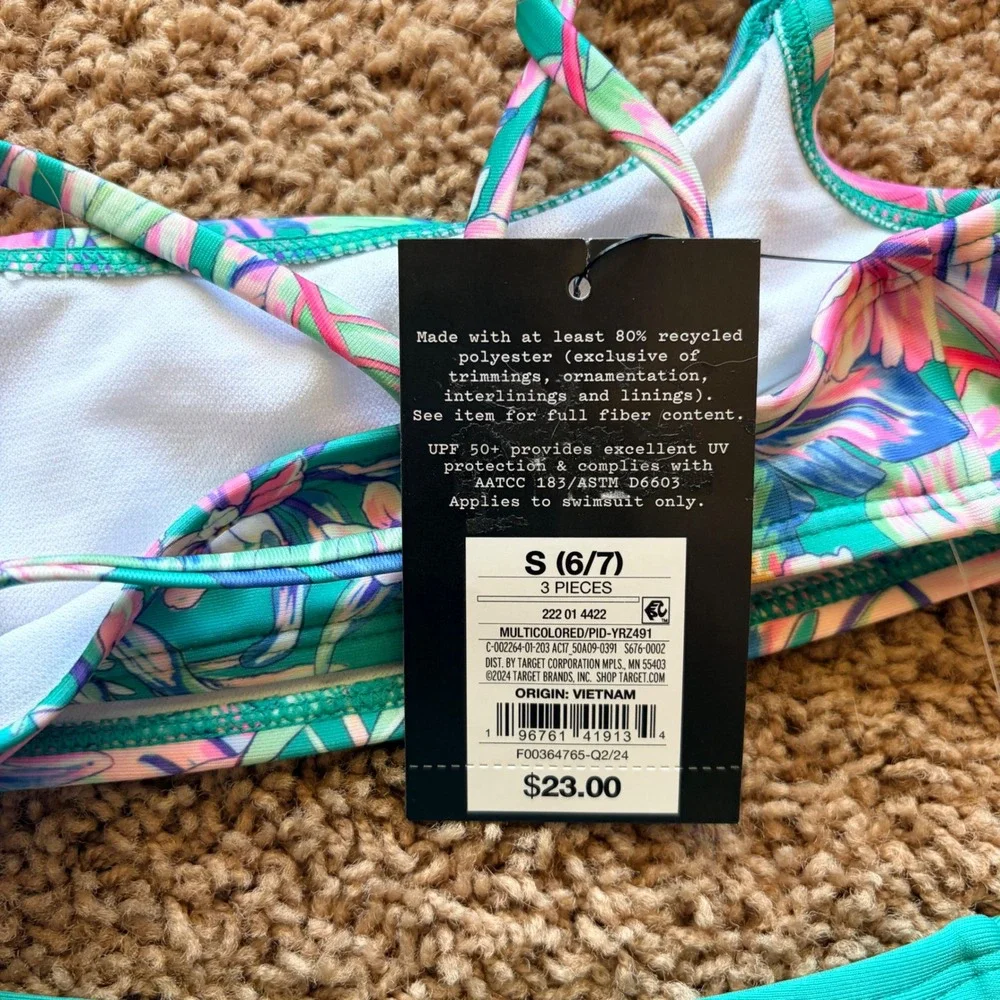 Art Class Tropical Hawaiian Palm Floral Rash Guard Bikini Bathing Suit 6/7 NWT
